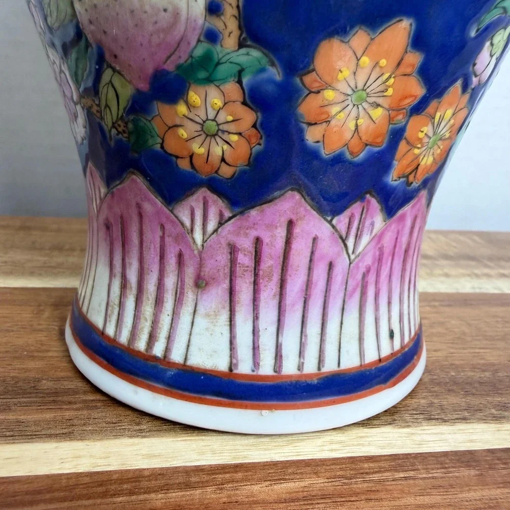 Chinese Vase Famille Rose Floral Cobalt Blue Qianlong Style Chinoiserie